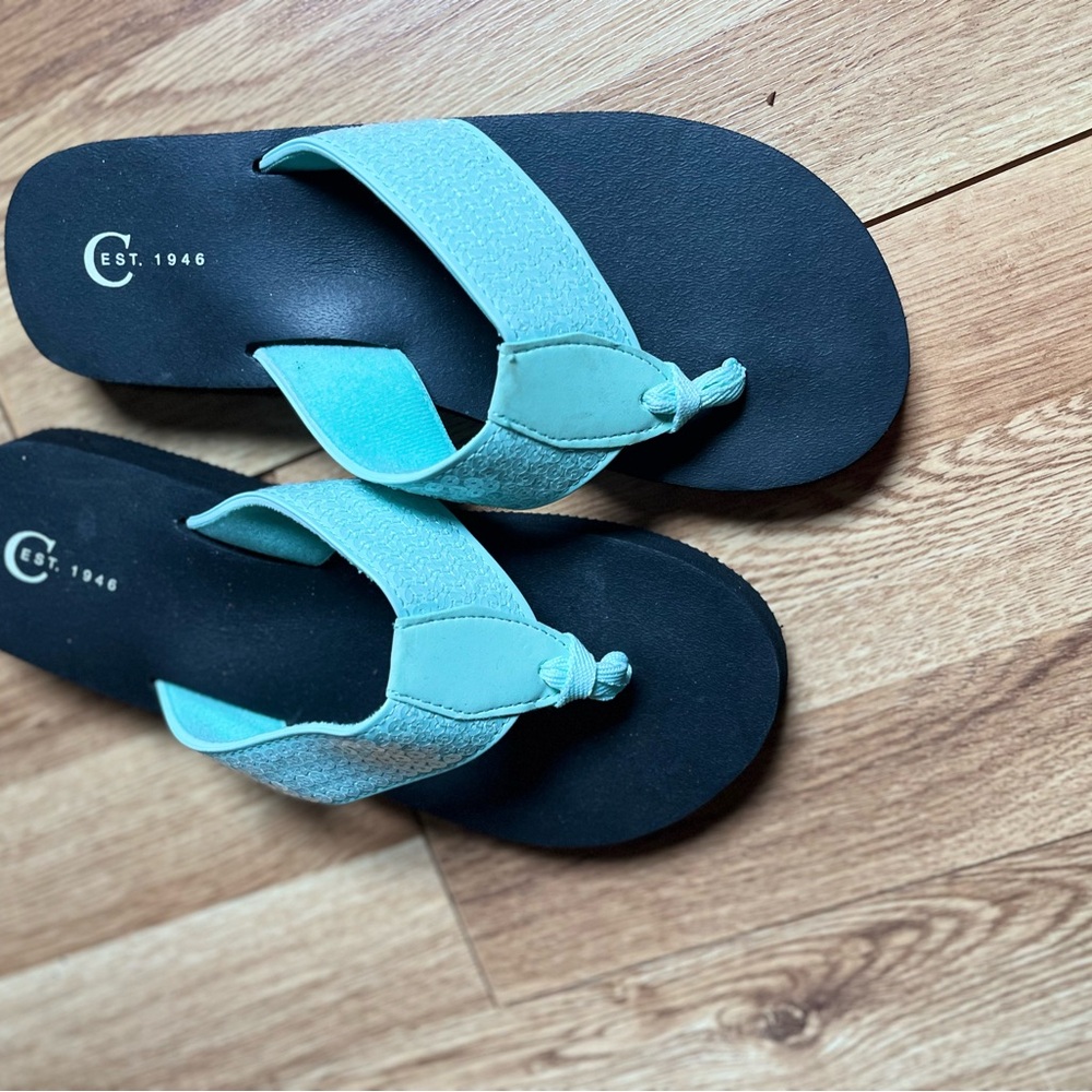 Teal Flip Flops with Black Soles